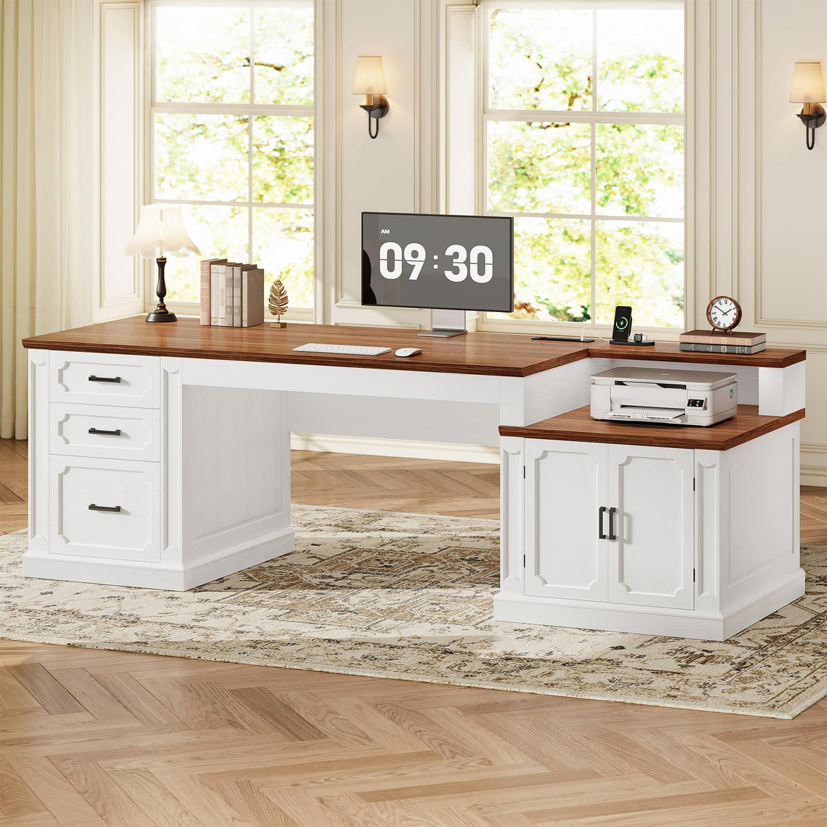 70.9" Executive Desk with File Drawers and Storage Cabinet W868