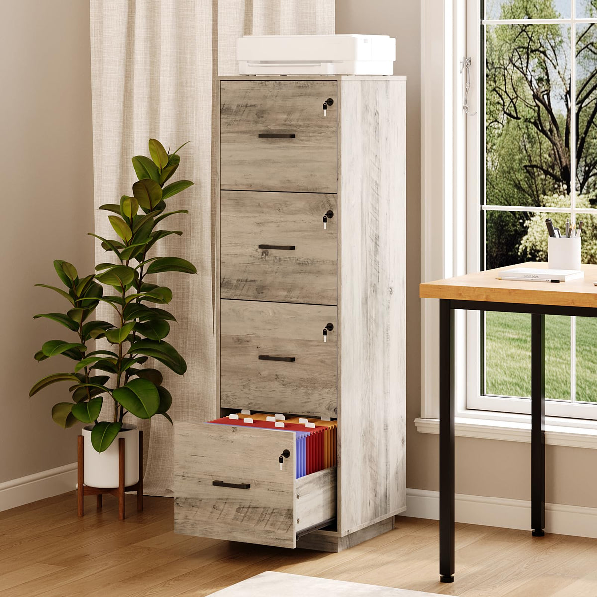 4 Drawer Wood File Cabinet with Lock X884595