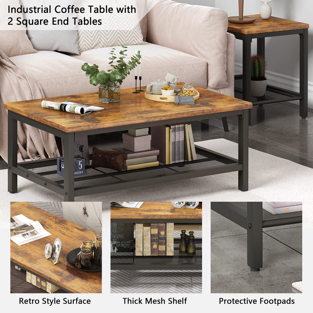 3 Pieces Coffee Table Set with 2 End Side Tables I153