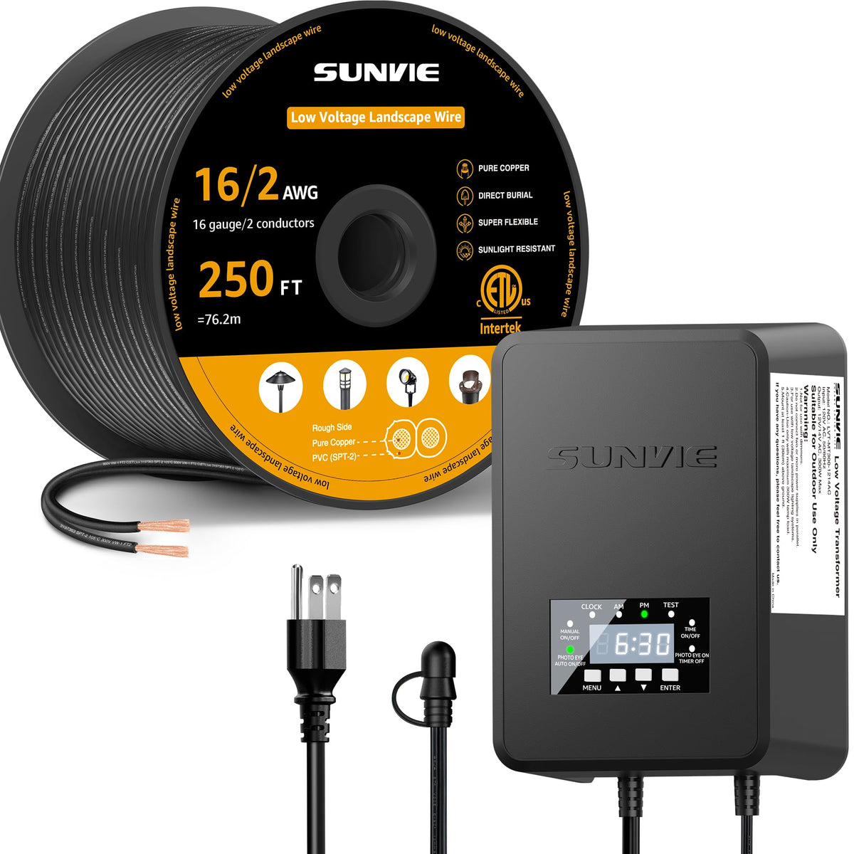 250FT 16/2 Low Voltage Landscape Wire and 200W Transformer T844