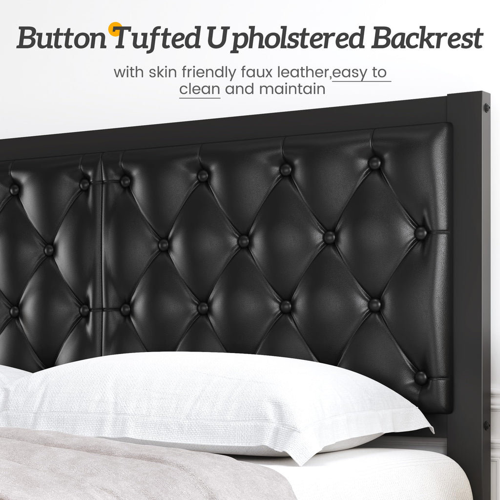 Queen Upholstered Button Tufted Bed Frame with Storage Y9102