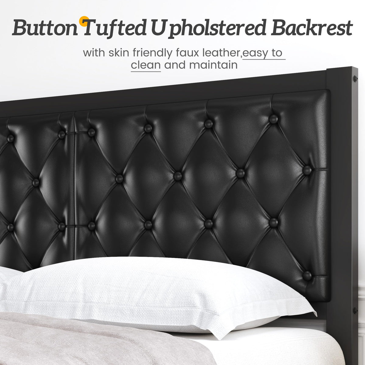 Queen Upholstered Button Tufted Bed Frame with Storage Y9102