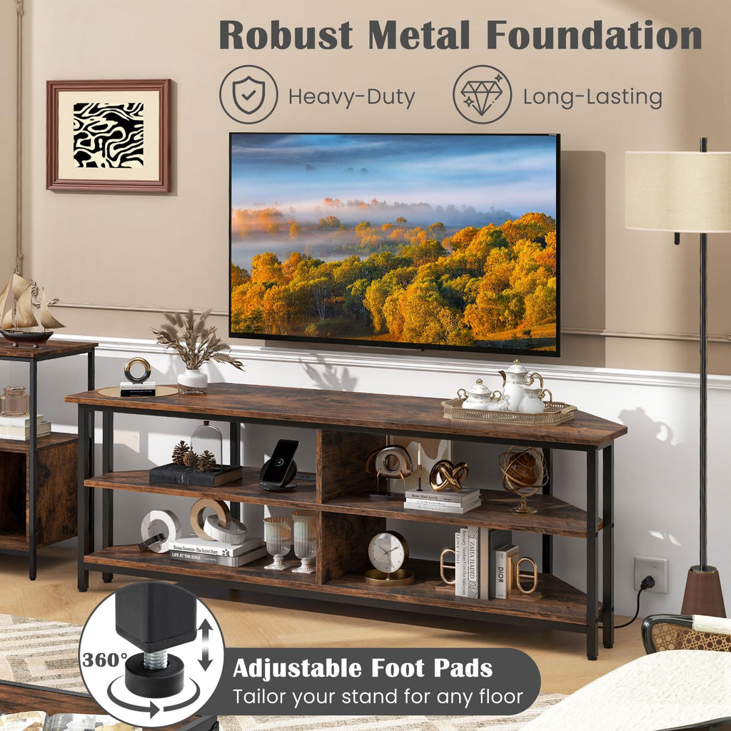 Corner TV Stand for TVs up to 65" with AC Outlets and Storage Shelves O493364