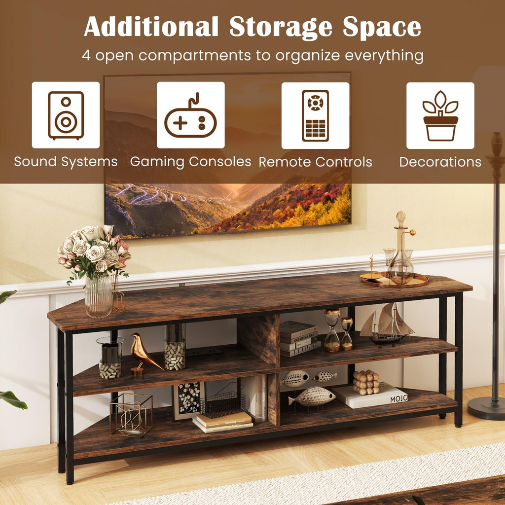 Corner TV Stand for TVs up to 65" with AC Outlets and Storage Shelves O493364