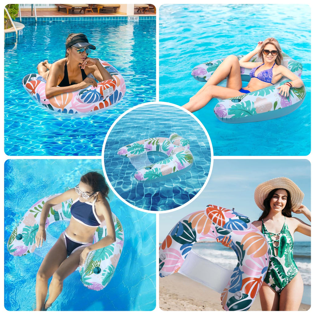 2 Pack Inflatable Pool Float Chair with Cup Holder I559627