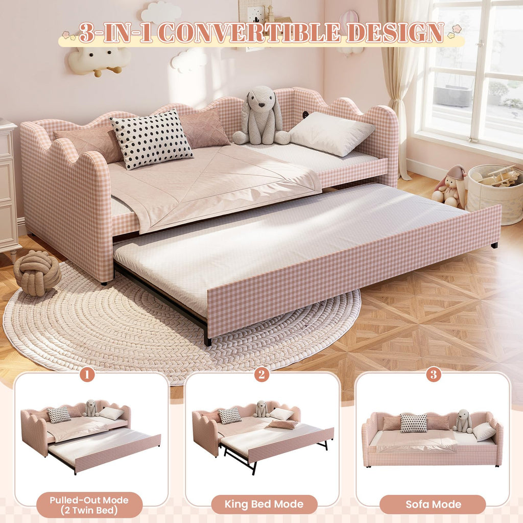 Pink Gingham Twin Size Daybed with Trundle W23381