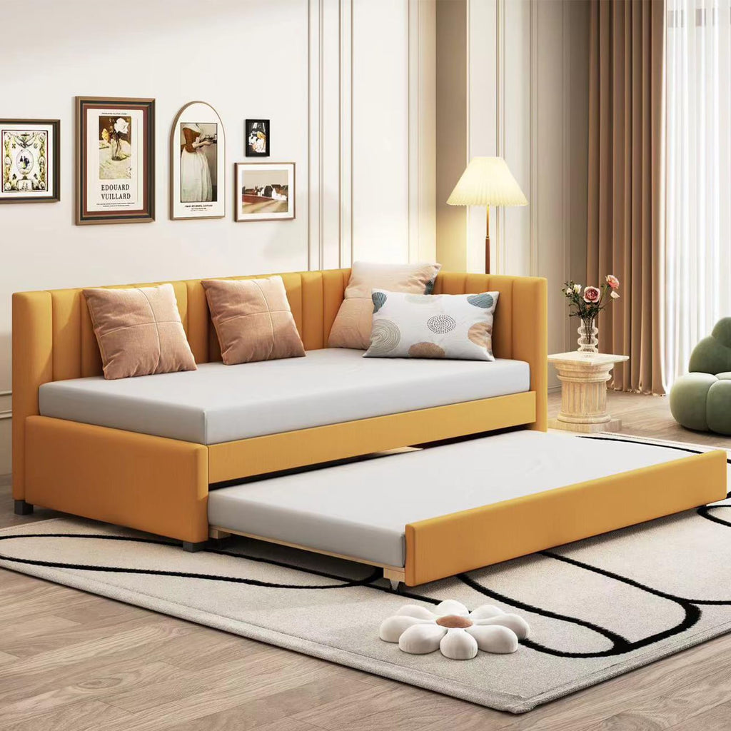 Twin Size Linen Upholstered Daybed with Trundle S20292