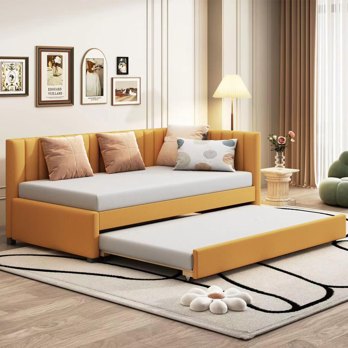 Twin Size Linen Upholstered Daybed with Trundle S20292