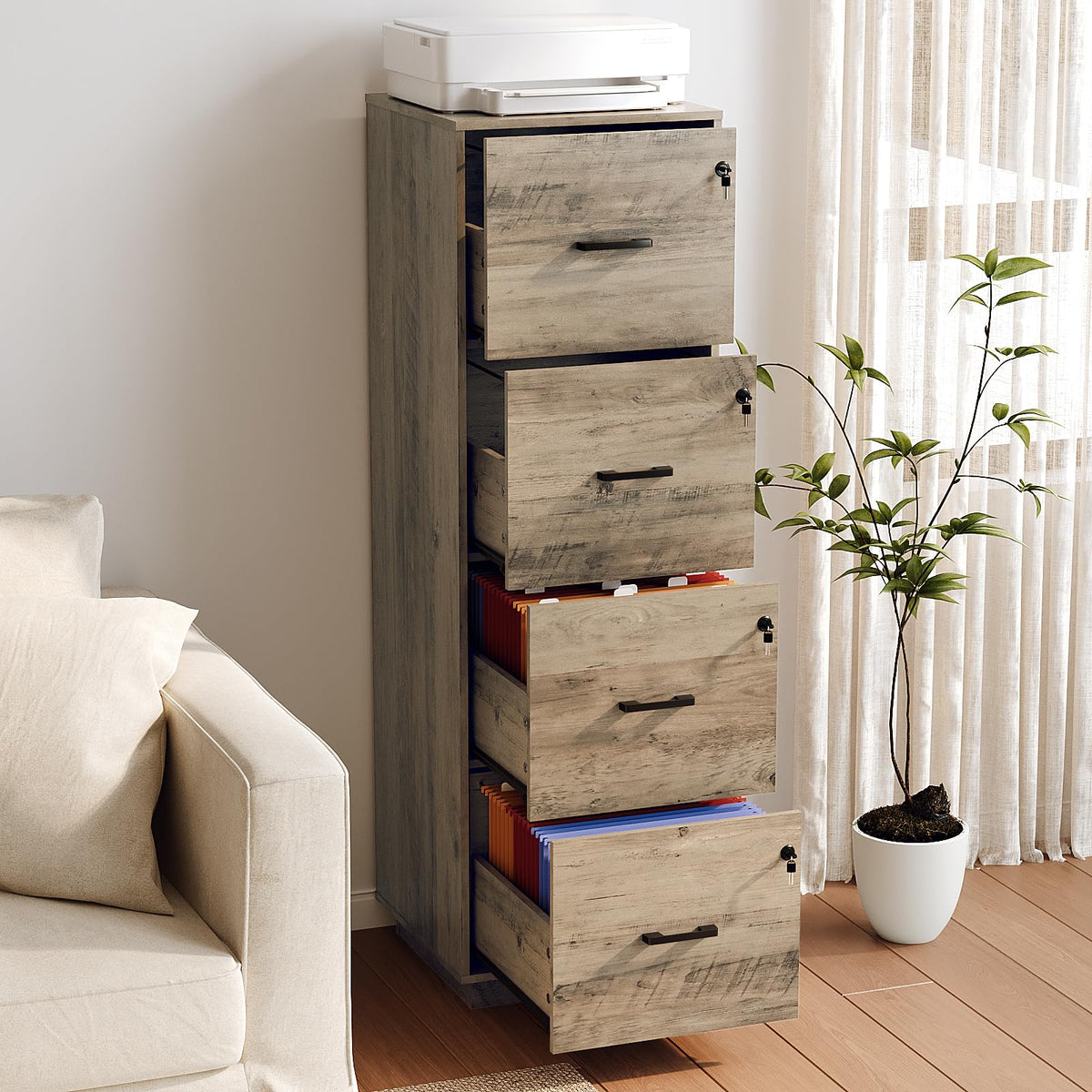 4 Drawer Wood File Cabinet with Lock X884595