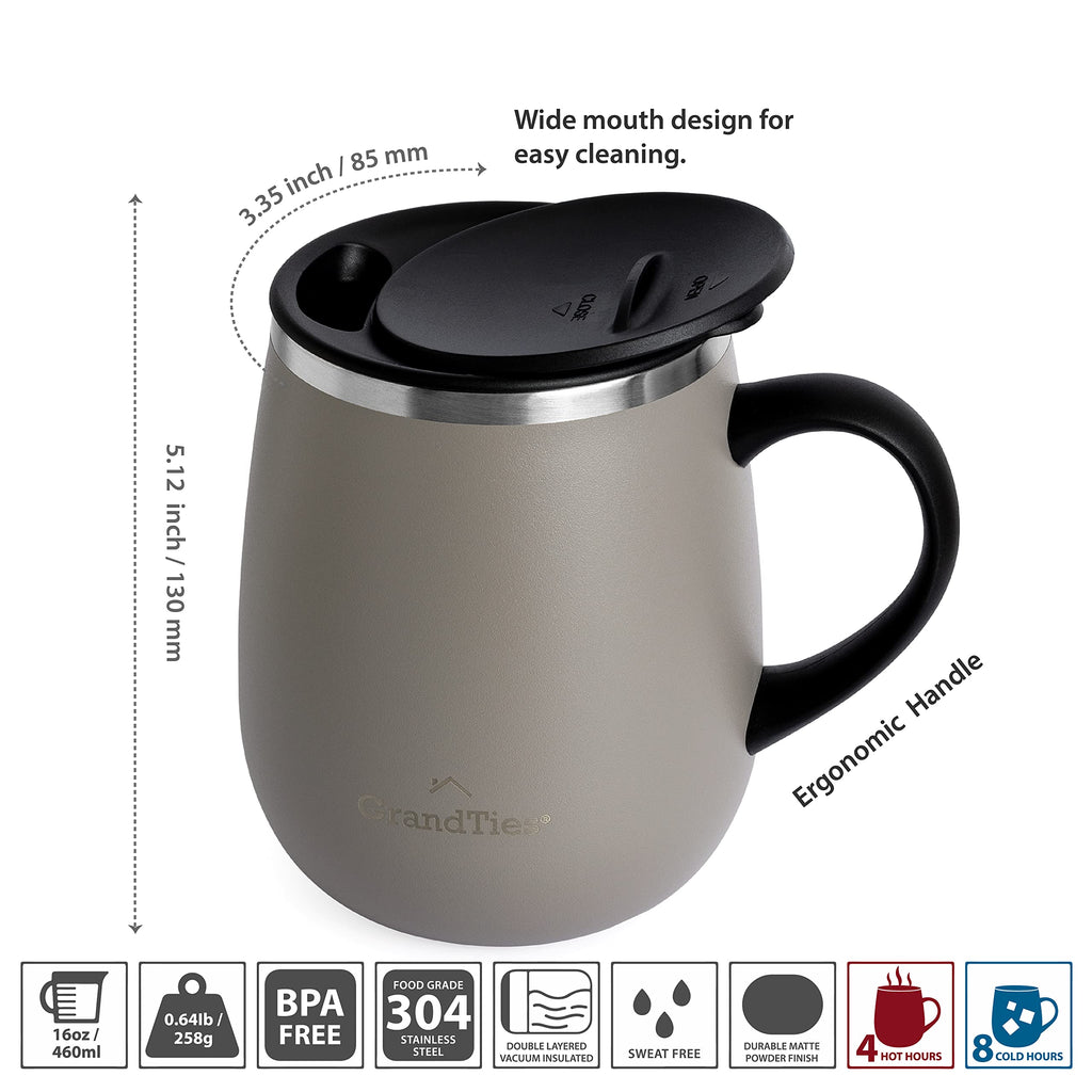16 oz Stainless Steel Insulated Coffee Mug 2-Pack with Handle & Sliding Lid F4795