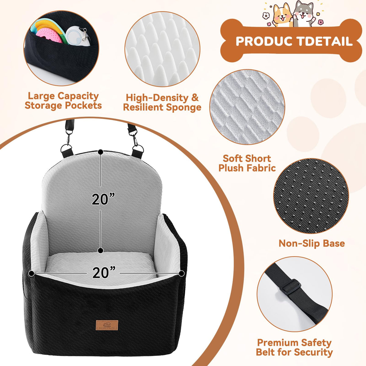 Dog Booster Car Seat for Small Dogs Up to 40lbs with Safety Belt L649903