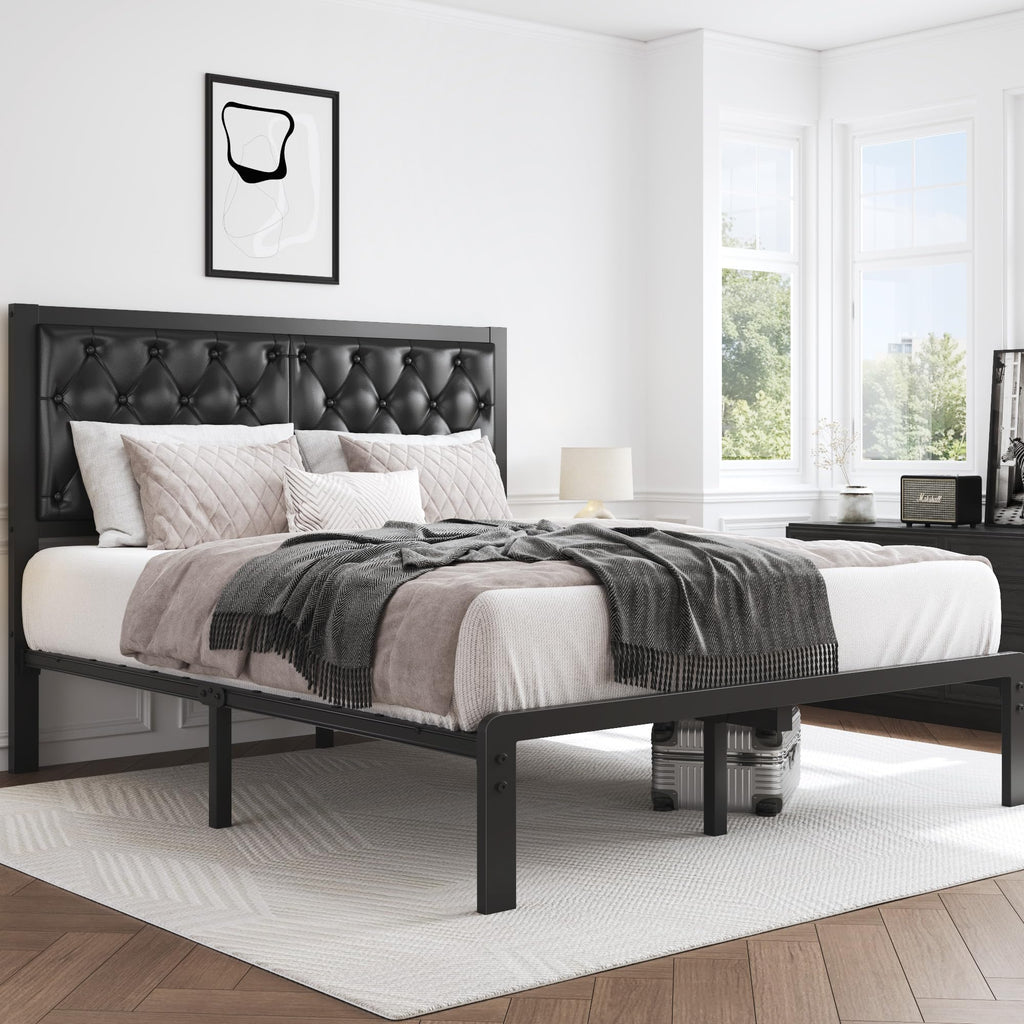 Queen Upholstered Button Tufted Bed Frame with Storage Y9102