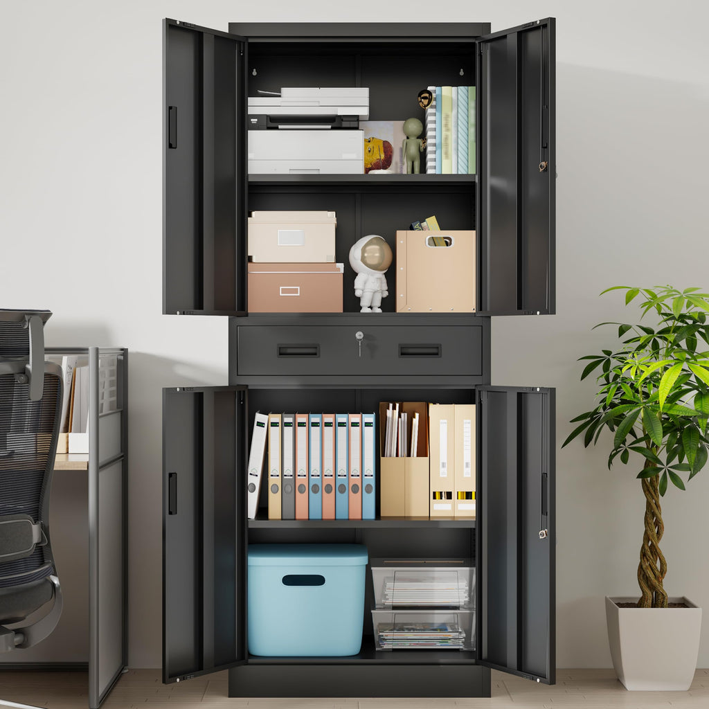 Metal Locking Storage Cabinet with Adjustable Shelves and 1 Drawer P40829