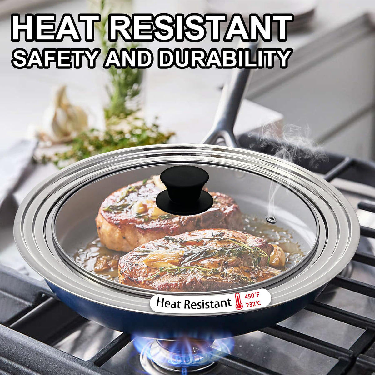 13 Inch Stainless Steel and Tempered Glass Pan Lid H8062
