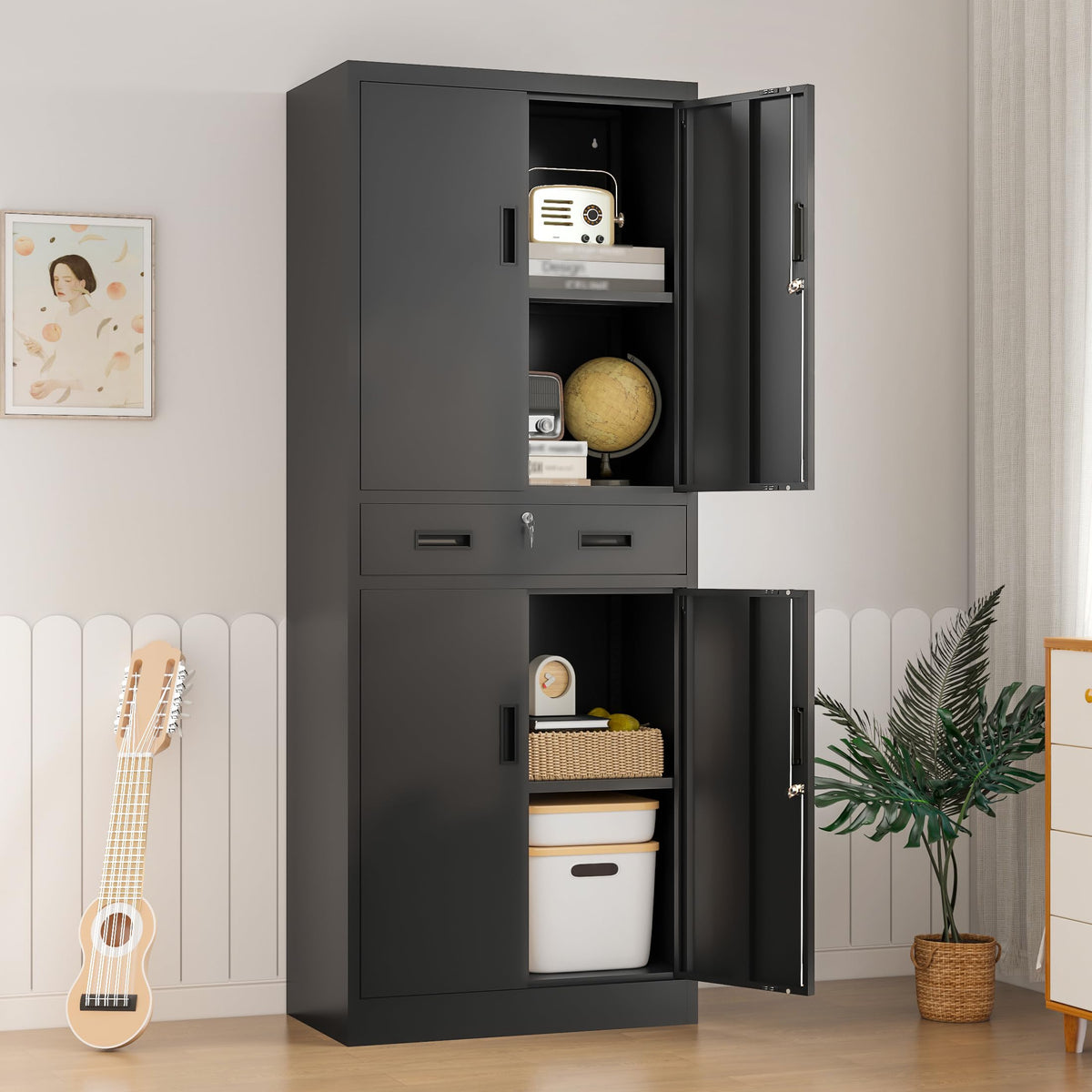 Metal Locking Storage Cabinet with Adjustable Shelves and 1 Drawer P40829