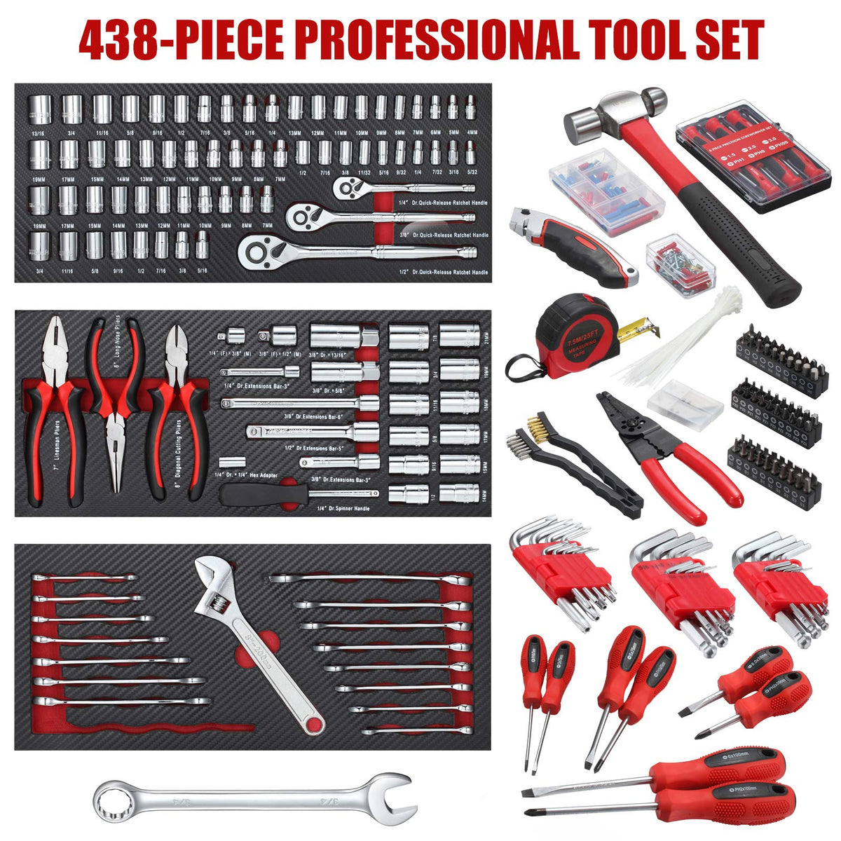 438-Piece Mechanics Tool Set with 3-Drawer Metal Box C973539