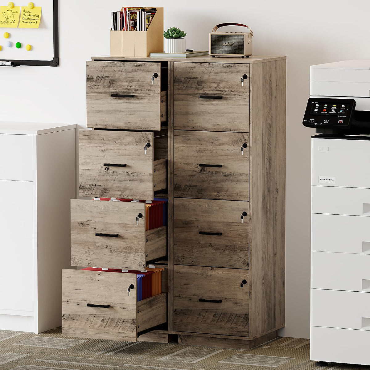 4 Drawer Wood File Cabinet with Lock X884595