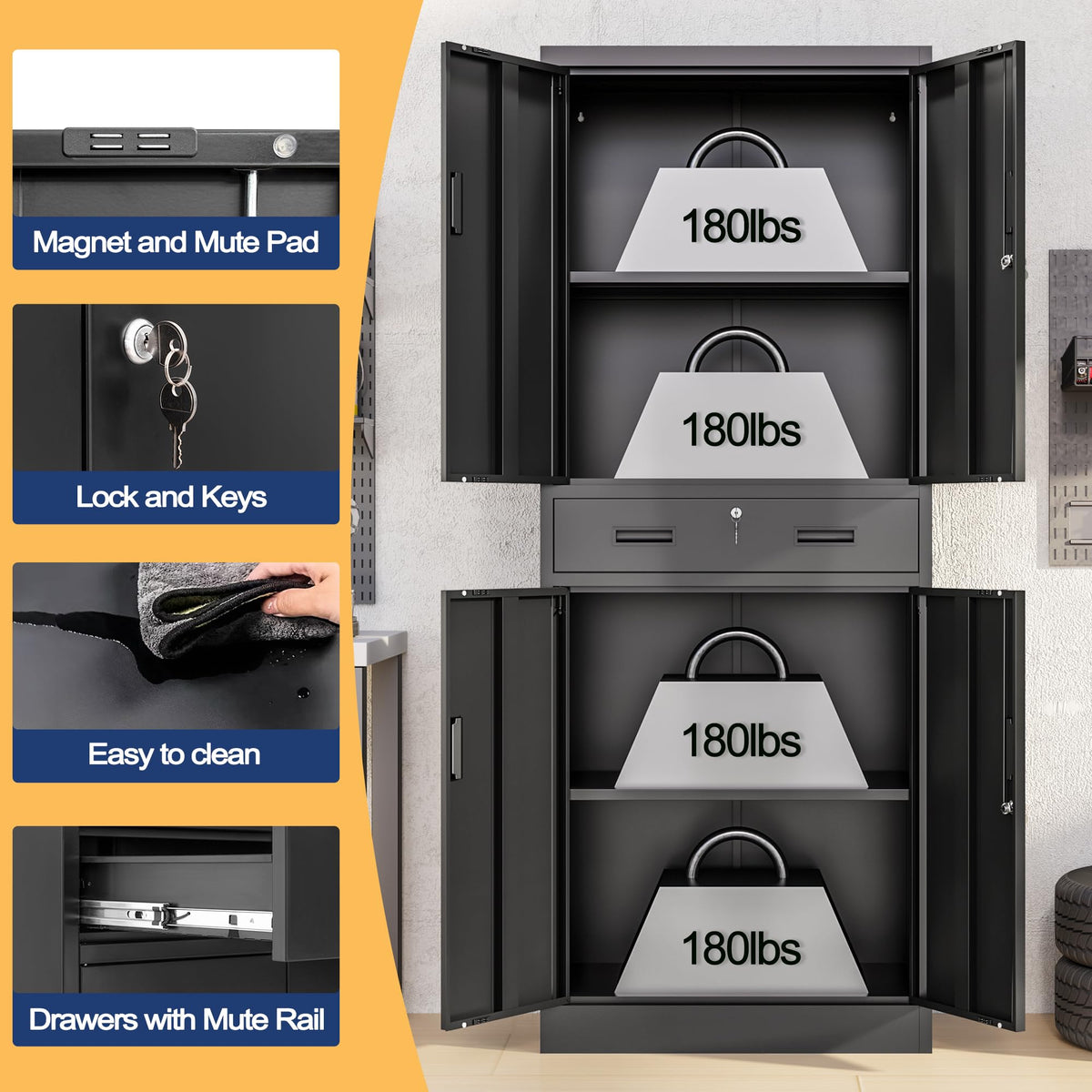 Metal Locking Storage Cabinet with Adjustable Shelves and 1 Drawer P40829
