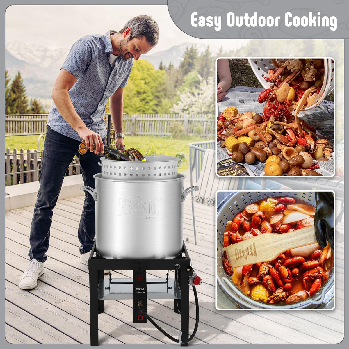 60QT Seafood Boil Pot with Basket and Burner A801413