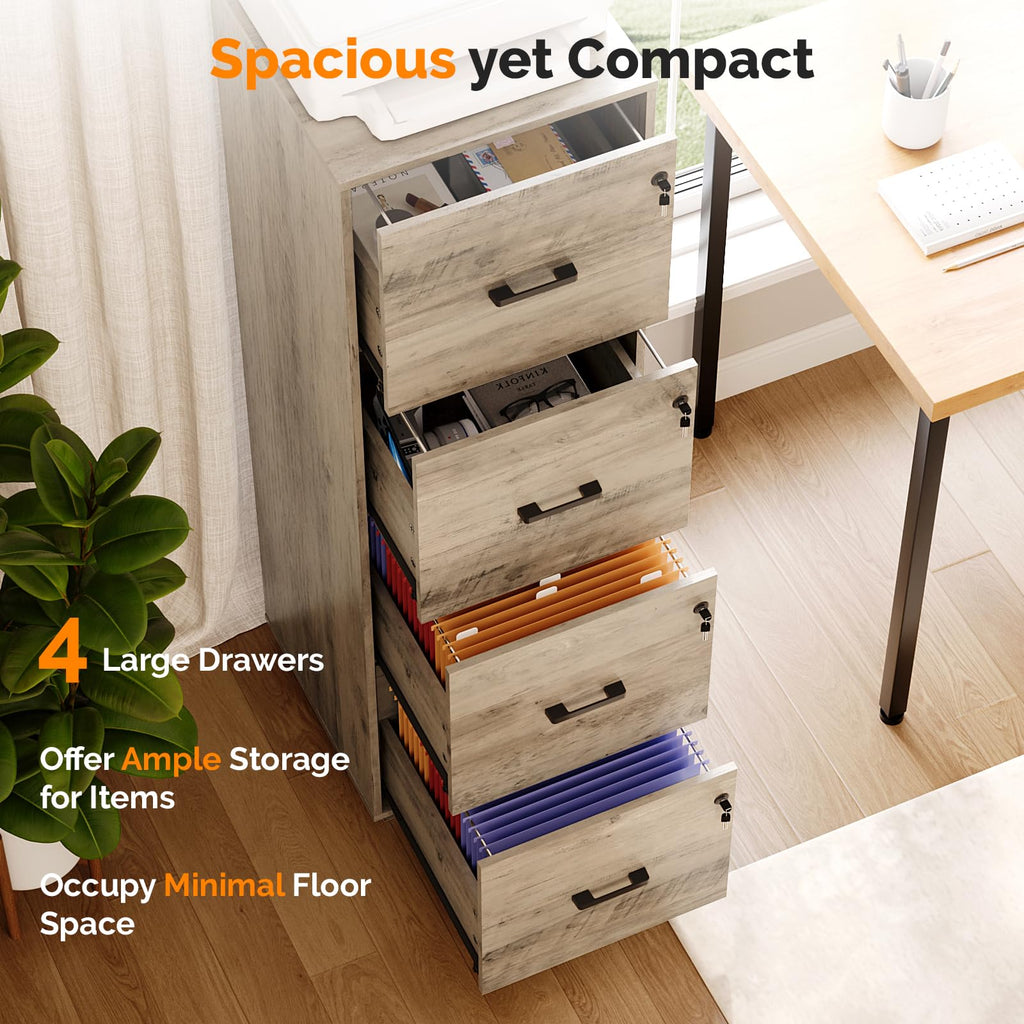 4 Drawer Wood File Cabinet with Lock X884595