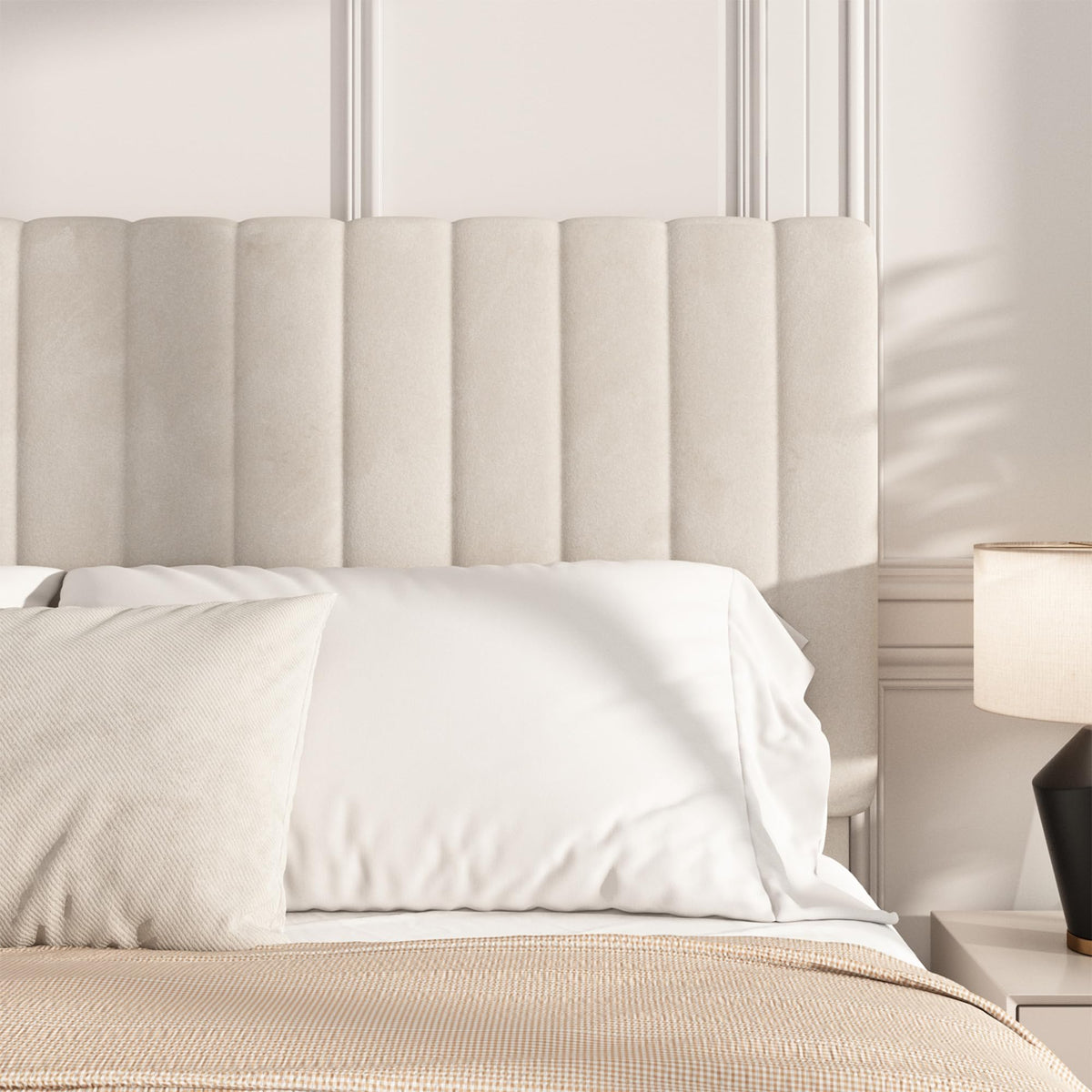 Beige Queen Velvet Bed Frame Z839465