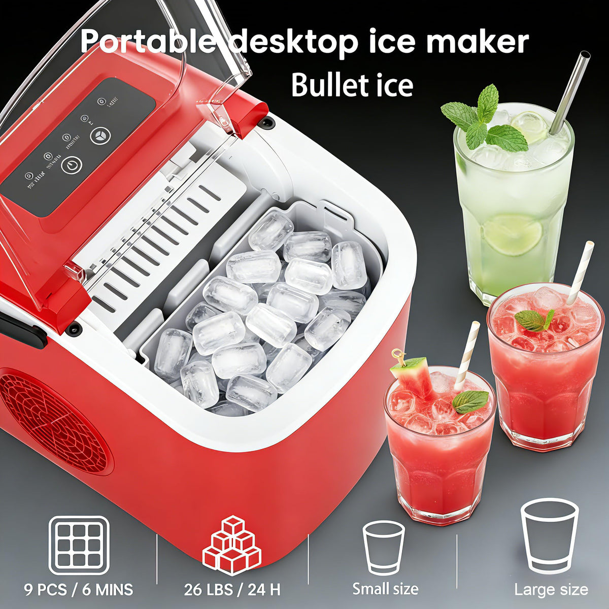 Portable Countertop Ice Maker with Self-Cleaning, 26lbs/24H W319