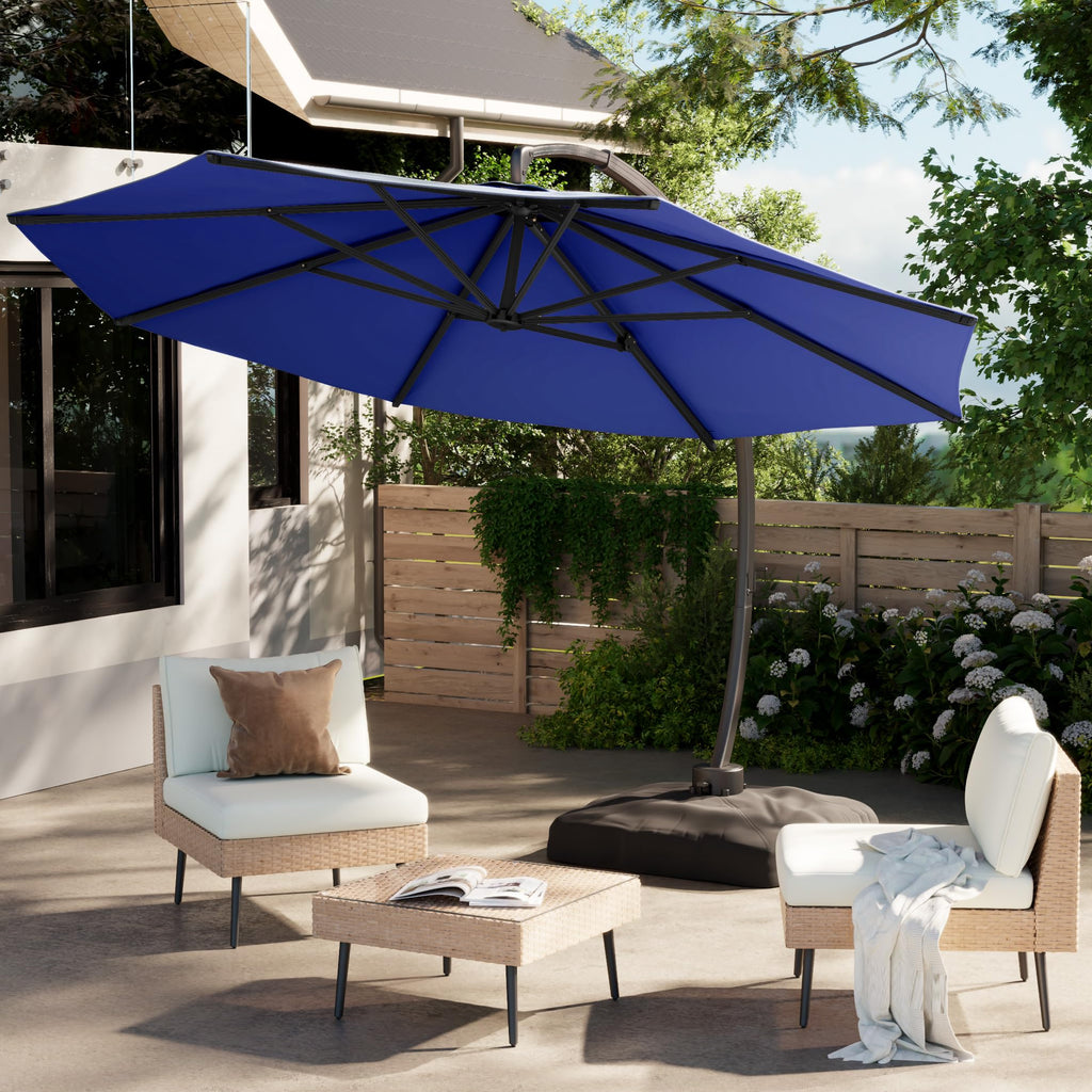 11FT Navy Blue Aluminum Cantilever Patio Umbrella with Base B289