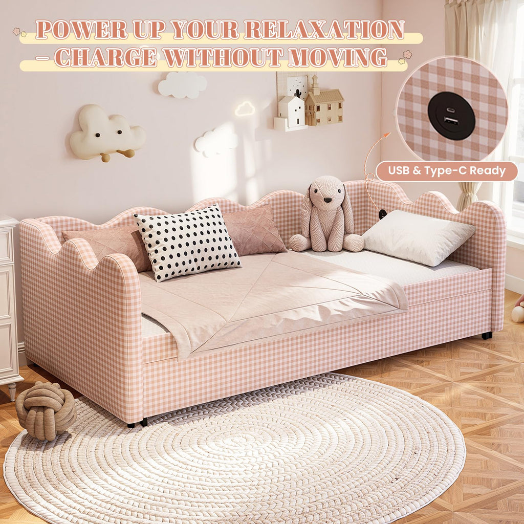 Pink Gingham Twin Size Daybed with Trundle W23381