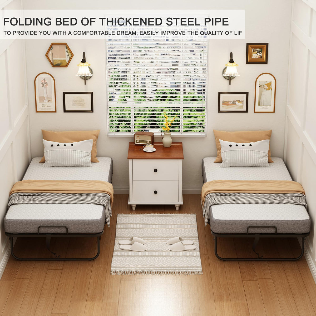 Folding Bed with 5" Memory Foam Mattress Twin Size Metal Frame S84350
