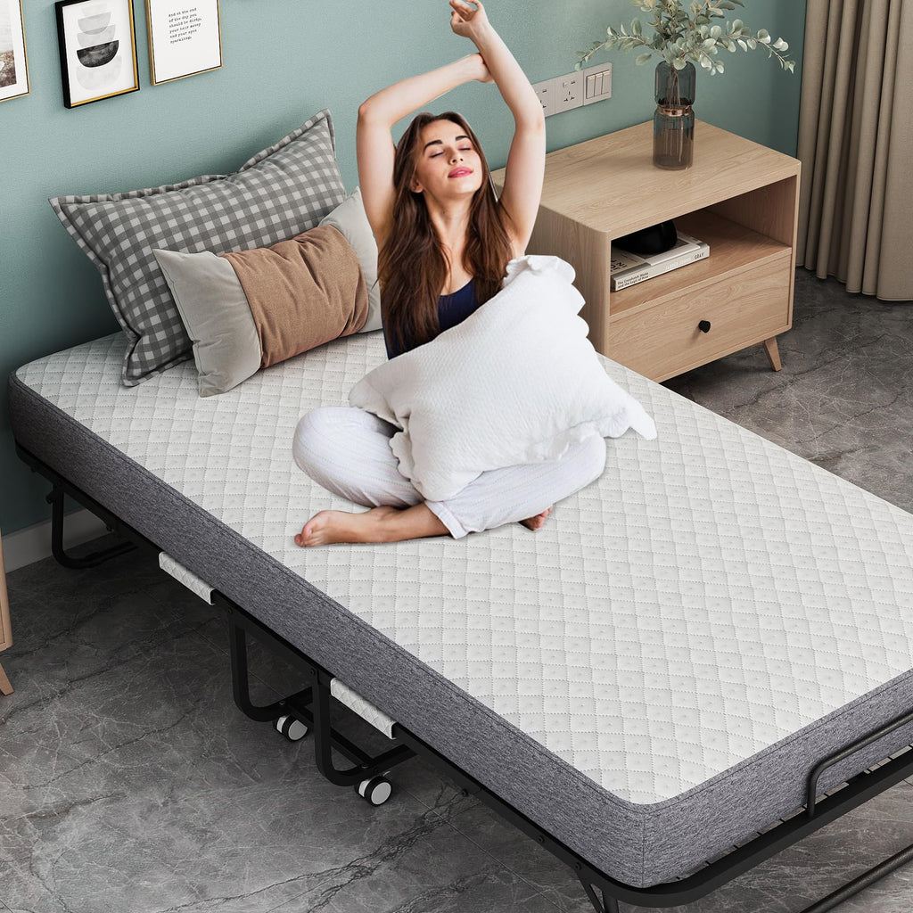 Folding Bed with 5" Memory Foam Mattress Twin Size Metal Frame S84350