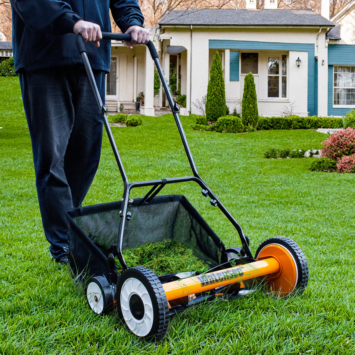 20-Inch 5-Blade Manual Reel Lawn Mower with Grass Catcher A493