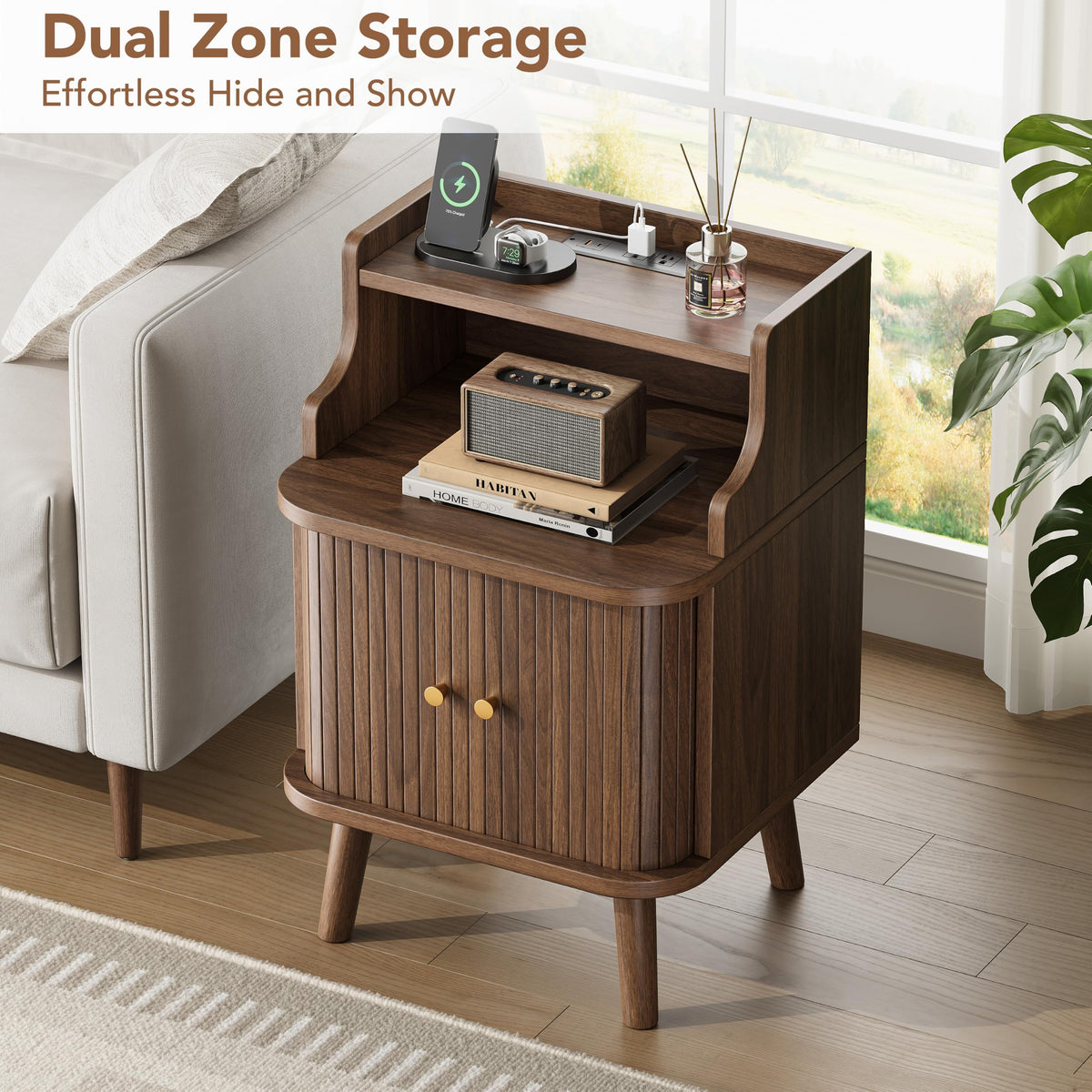 Mid Century Modern Nightstand Set of 2 with Charging Station G44276