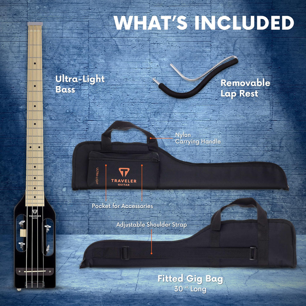 Gloss Black Headless Travel Bass Guitar R301