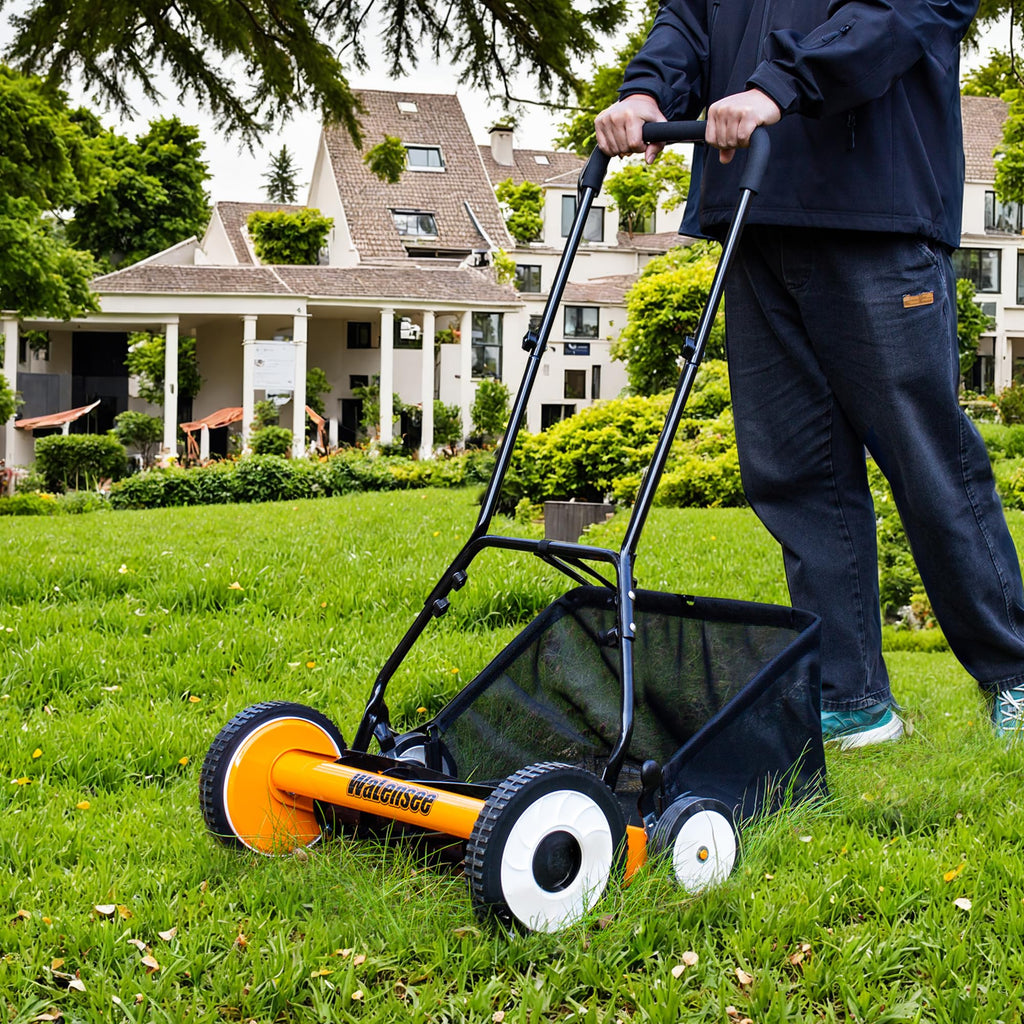 20-Inch 5-Blade Manual Reel Lawn Mower with Grass Catcher A493