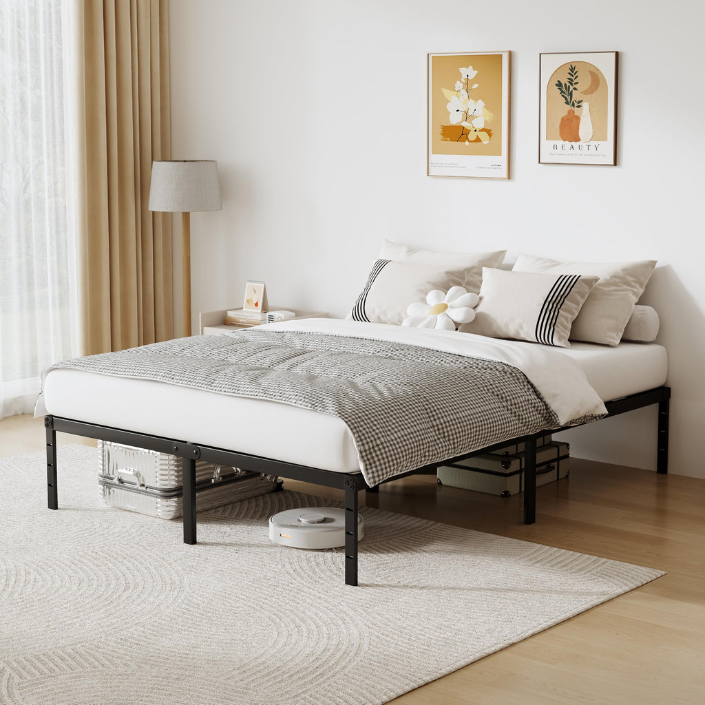 Queen Size 18 Inch Tall Black Metal Platform Bed Frame H5066
