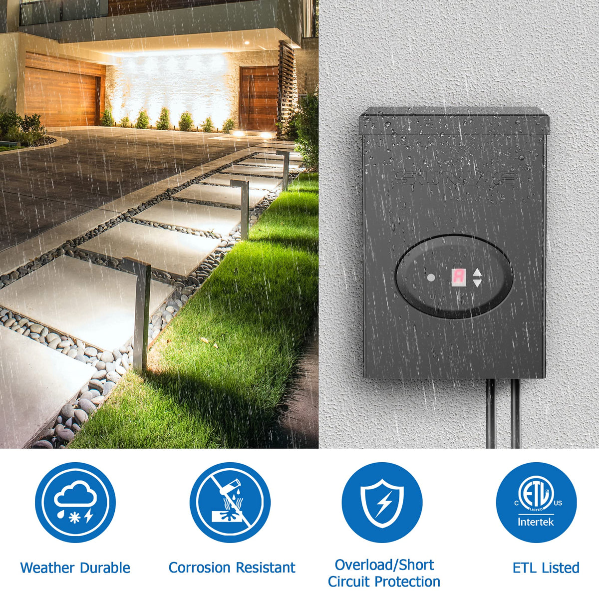 200W Low Voltage Landscape Lighting Transformer with Timer and Photocell Sensor S757479