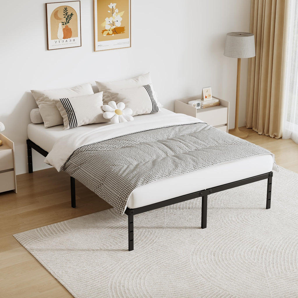 Queen Size 18 Inch Tall Black Metal Platform Bed Frame H5066