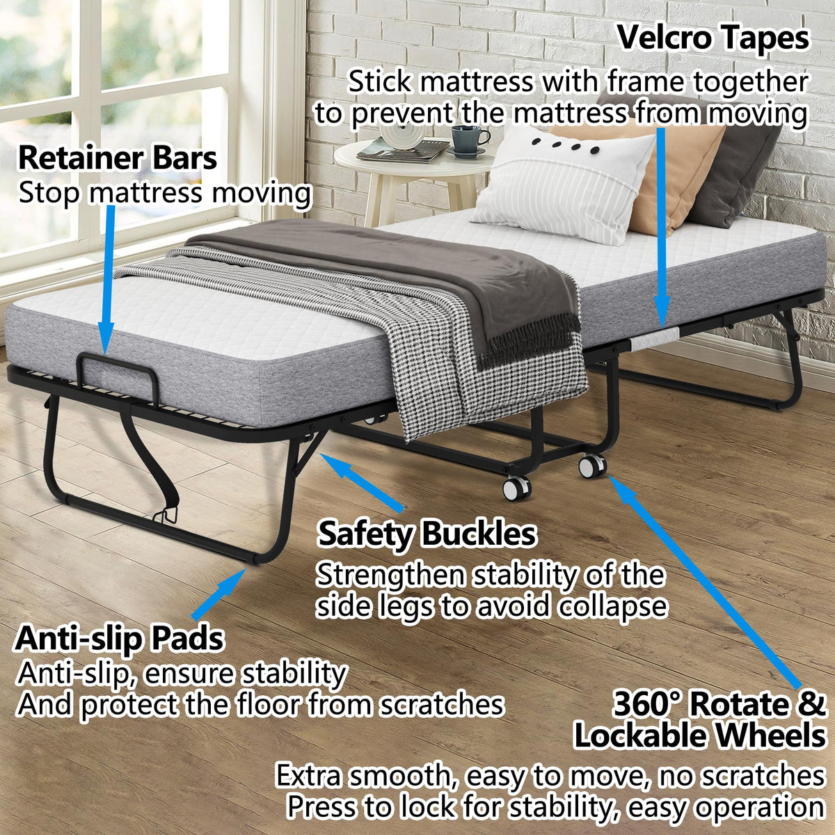 Folding Bed with 5" Memory Foam Mattress Twin Size Metal Frame S84350