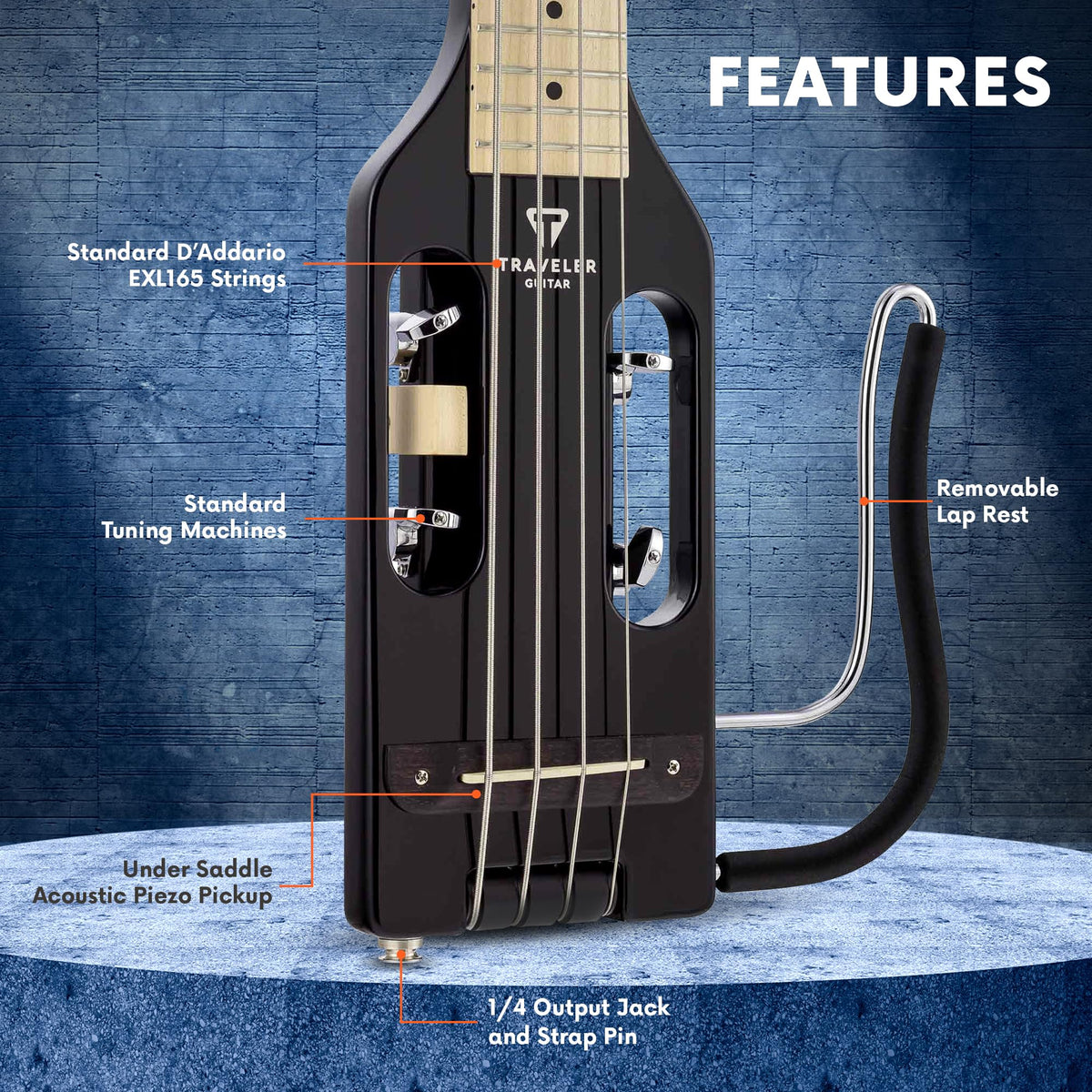Gloss Black Headless Travel Bass Guitar R301