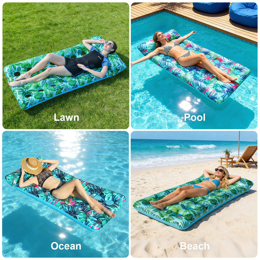 2 Pack Inflatable Pool Lounger with Headrest Drink Holder D53299
