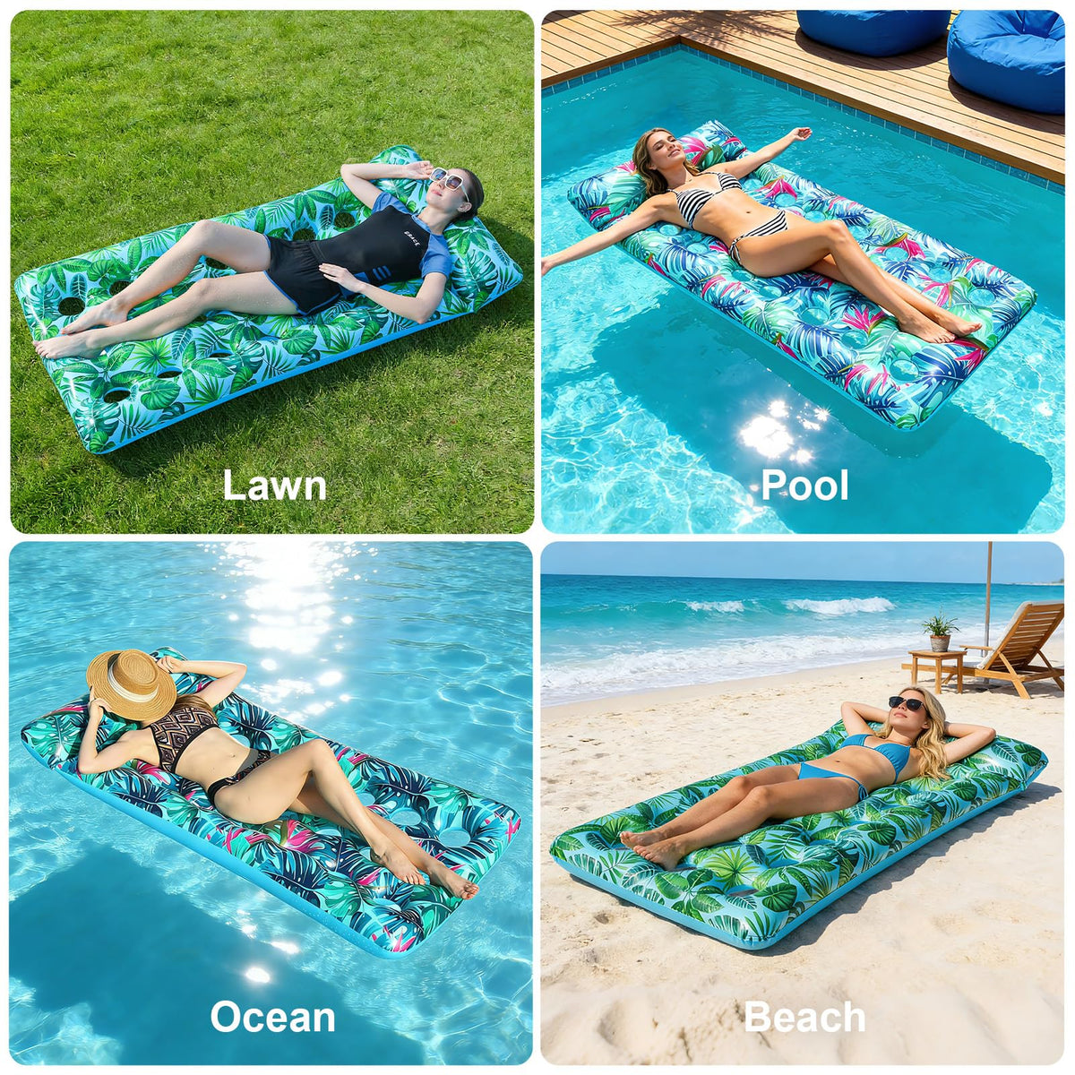 2 Pack Inflatable Pool Lounger with Headrest Drink Holder D53299