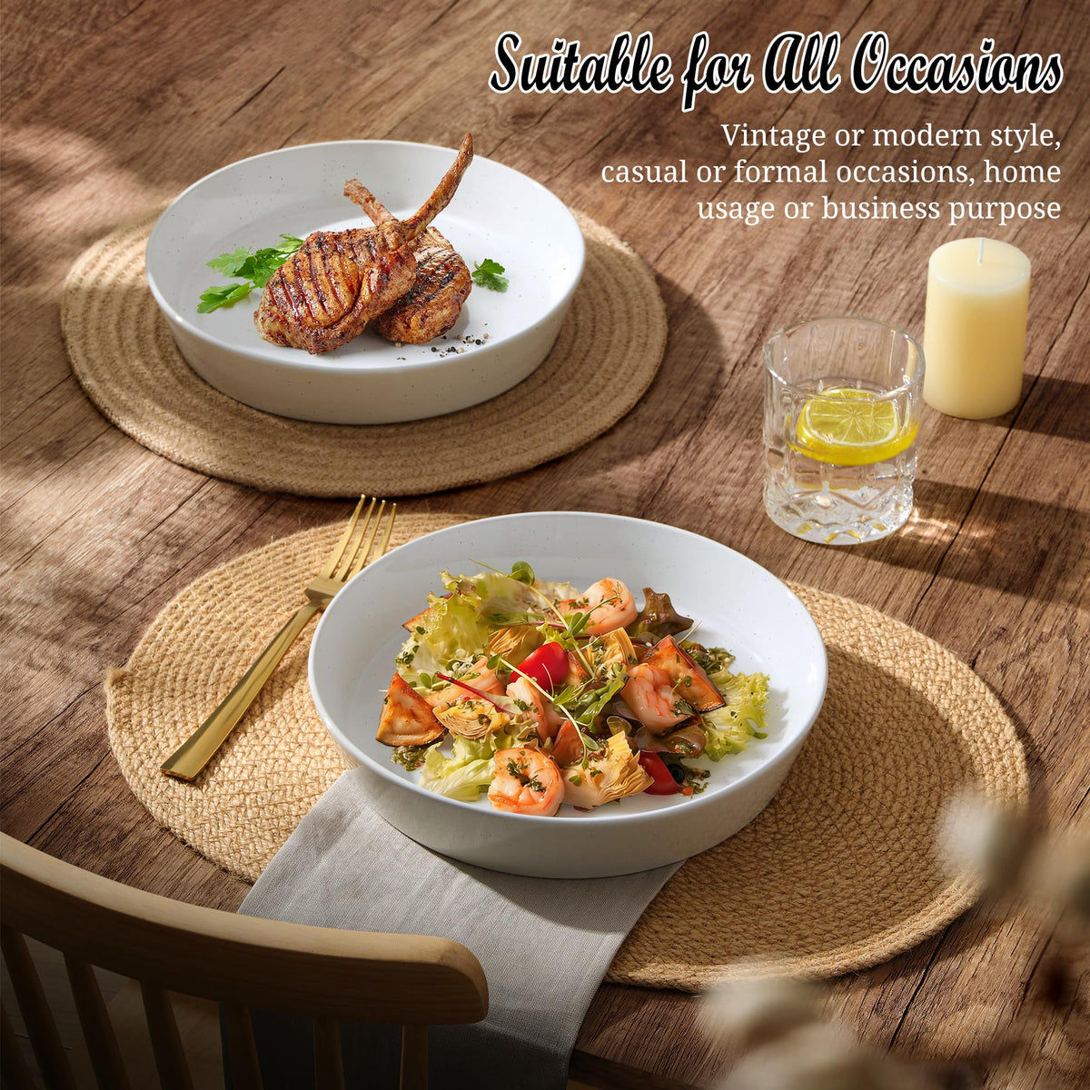 34oz Stoneware Pasta Bowls Set of 4 Speckled White G228