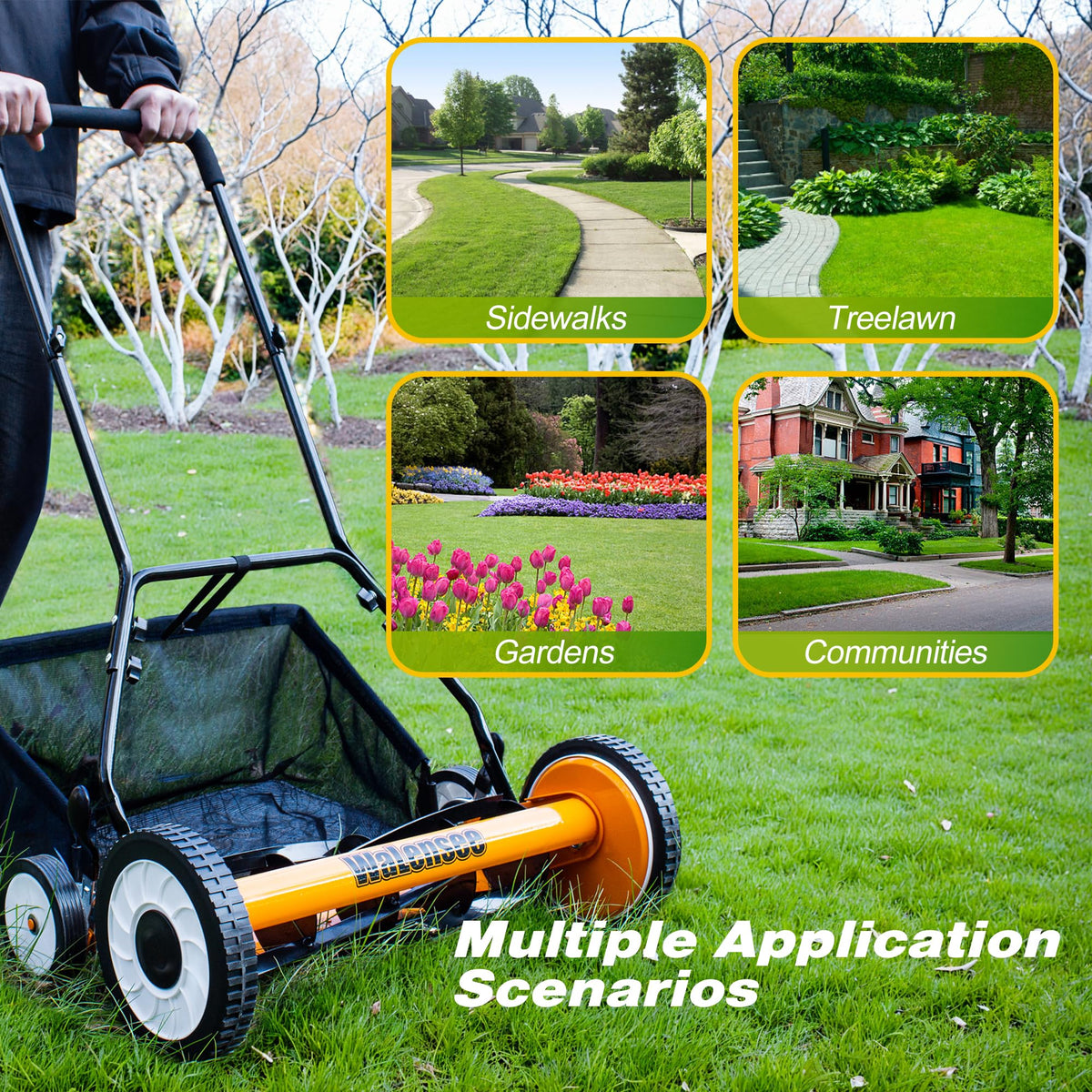 20-Inch 5-Blade Manual Reel Lawn Mower with Grass Catcher A493