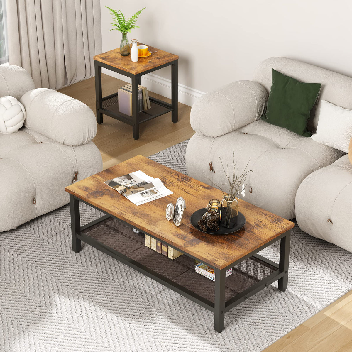 3 Pieces Coffee Table Set with 2 End Side Tables I153
