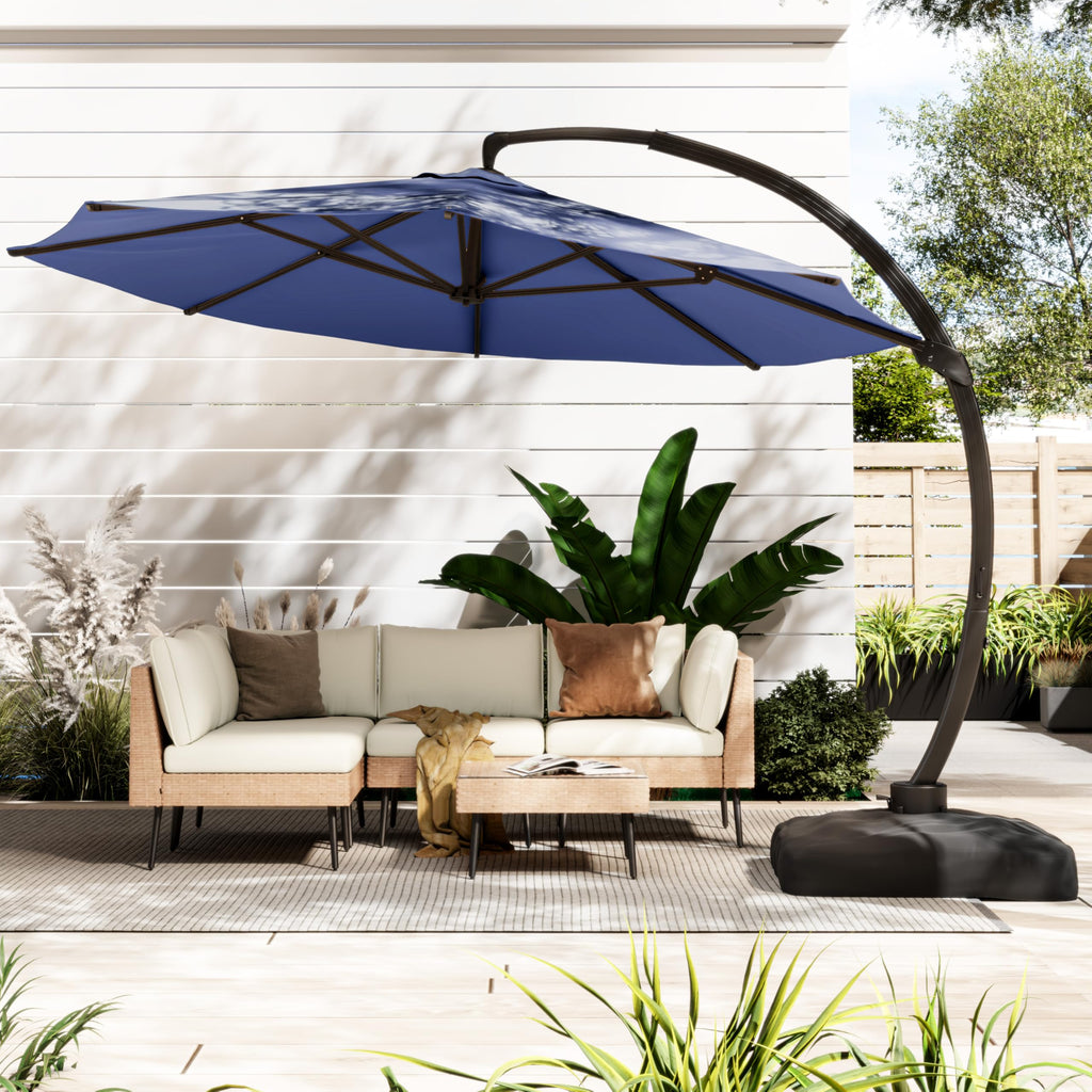 11FT Navy Blue Aluminum Cantilever Patio Umbrella with Base B289