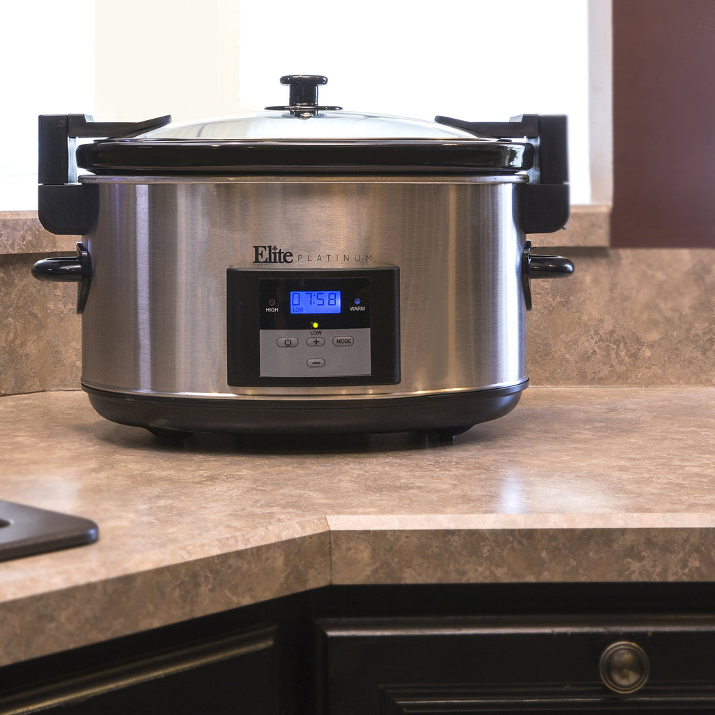 8.5-Quart Stainless Steel Programmable Slow Cooker with Locking Lid E49991
