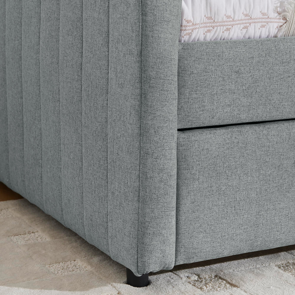 Grey Linen Upholstered Twin Size Daybed with Pop up Trundle A2397